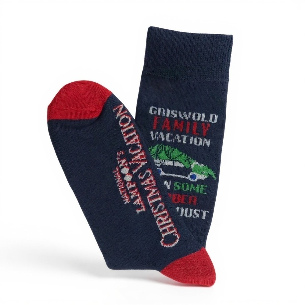 Natl Lampoon Christmas Vacation Socks One Size Men's US Size 7-12 Blue Crew NWT